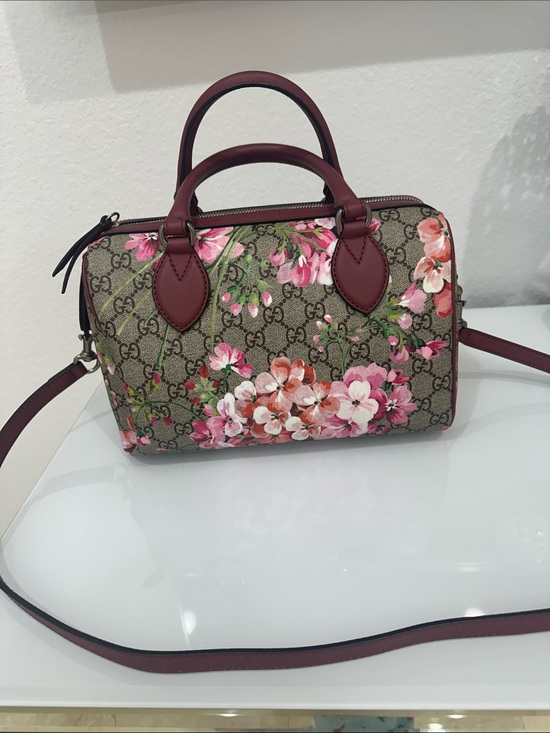 Gucci Handbags - Gucci GG Supreme Floral Mini Boston Bag in Pink and Burgundy
